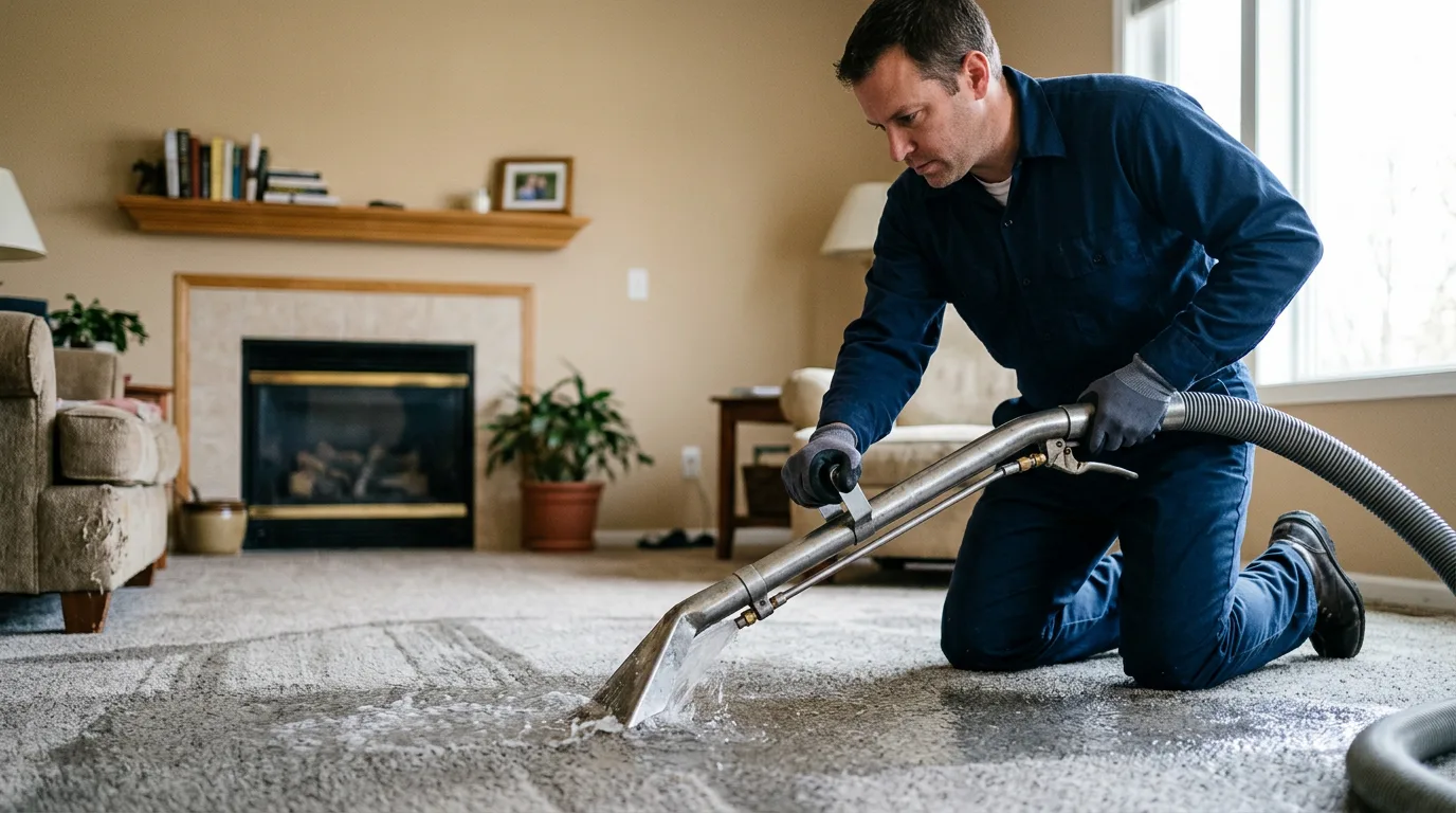 Water damage restoration technician working near Woodside, DE